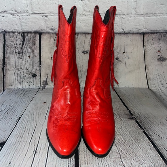 Vintage Laredo Western Red Leather Cowboy Boots With Tassels Size 9 - Picture 5 of 17